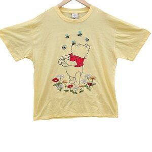 Disney Winnie The Pooh Womens L Yellow Embroidered Short Sleeve Tshirt NWT